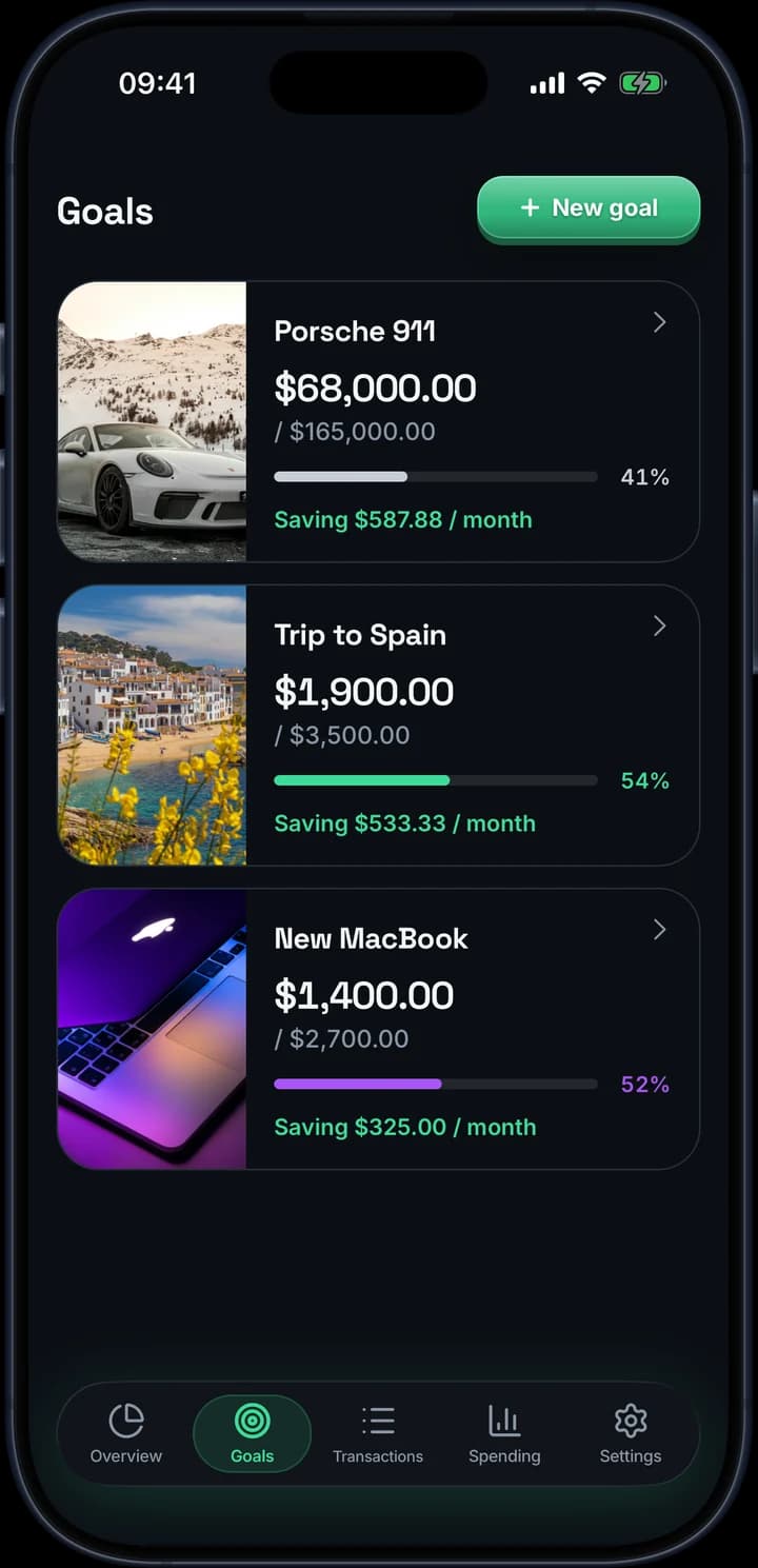 Savings goals in Brixa with progress towards each target
